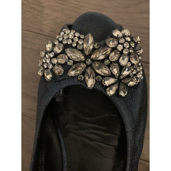 Vera Wang Navy Blue Shine Silver Rhinestone Peep Toe Ballet Flats 7.5 - Picture 5 of 8